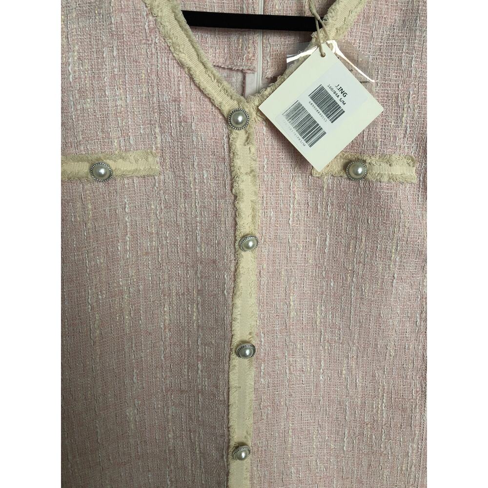 J.ING Tweed Dress Faux Button Front Pink Women's Size S/M NEW - Picture 4 of 7